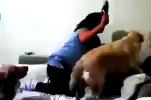 Dog protects child from mother while she pretends to hit him