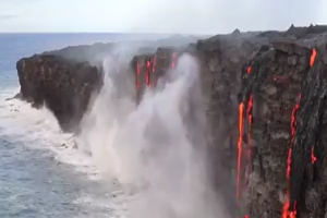 Lava reaching the sea from the Kilauea volcano in Hawaii